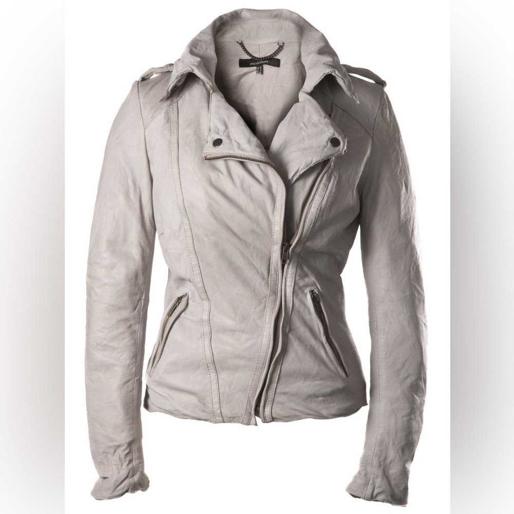 Muubaa Athena Lamb Leather Moto Biker Jacket Sky Size US 6